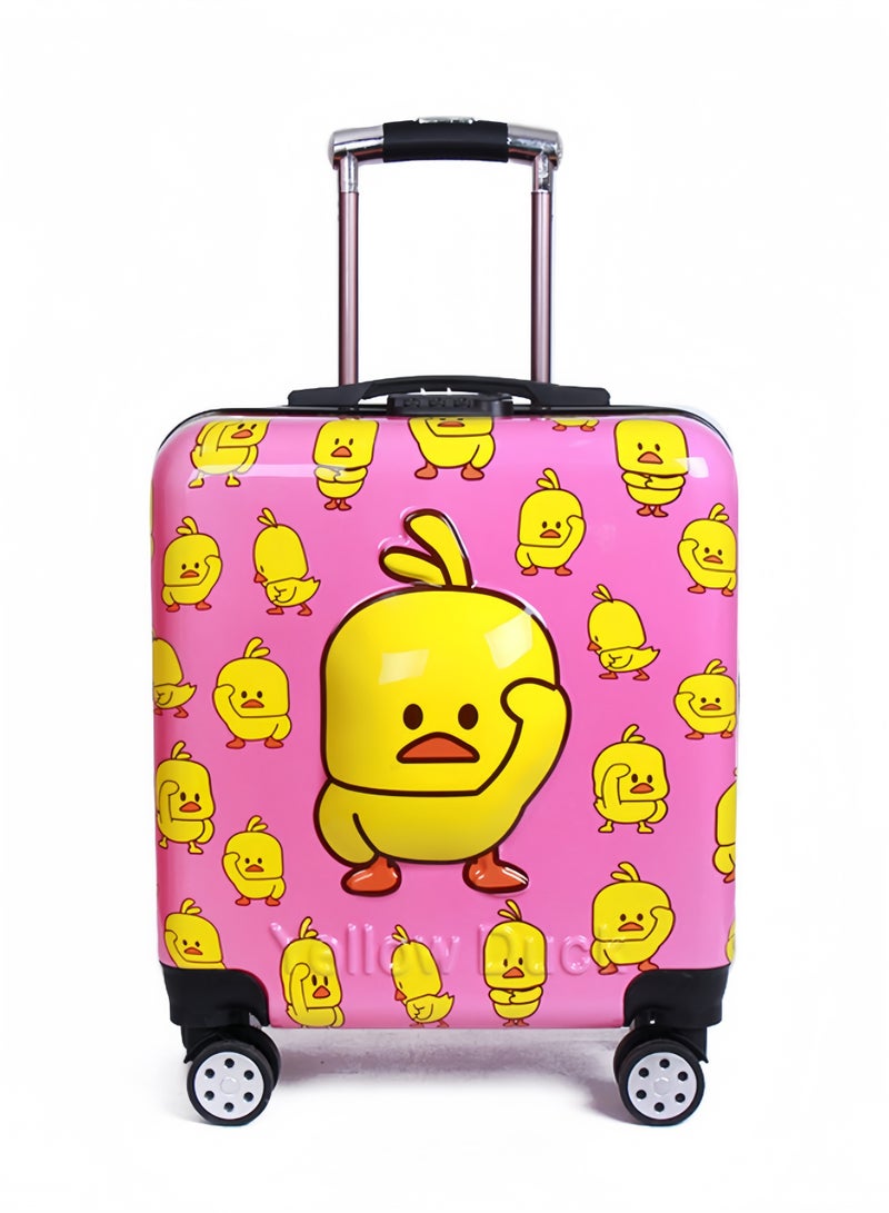 GGEROU Cartoon Children’s Trolley Case 18-inch Little Yellow Duck Boarding Case Universal Wheel Password Box Children’s Suitcase Pink - Image 1